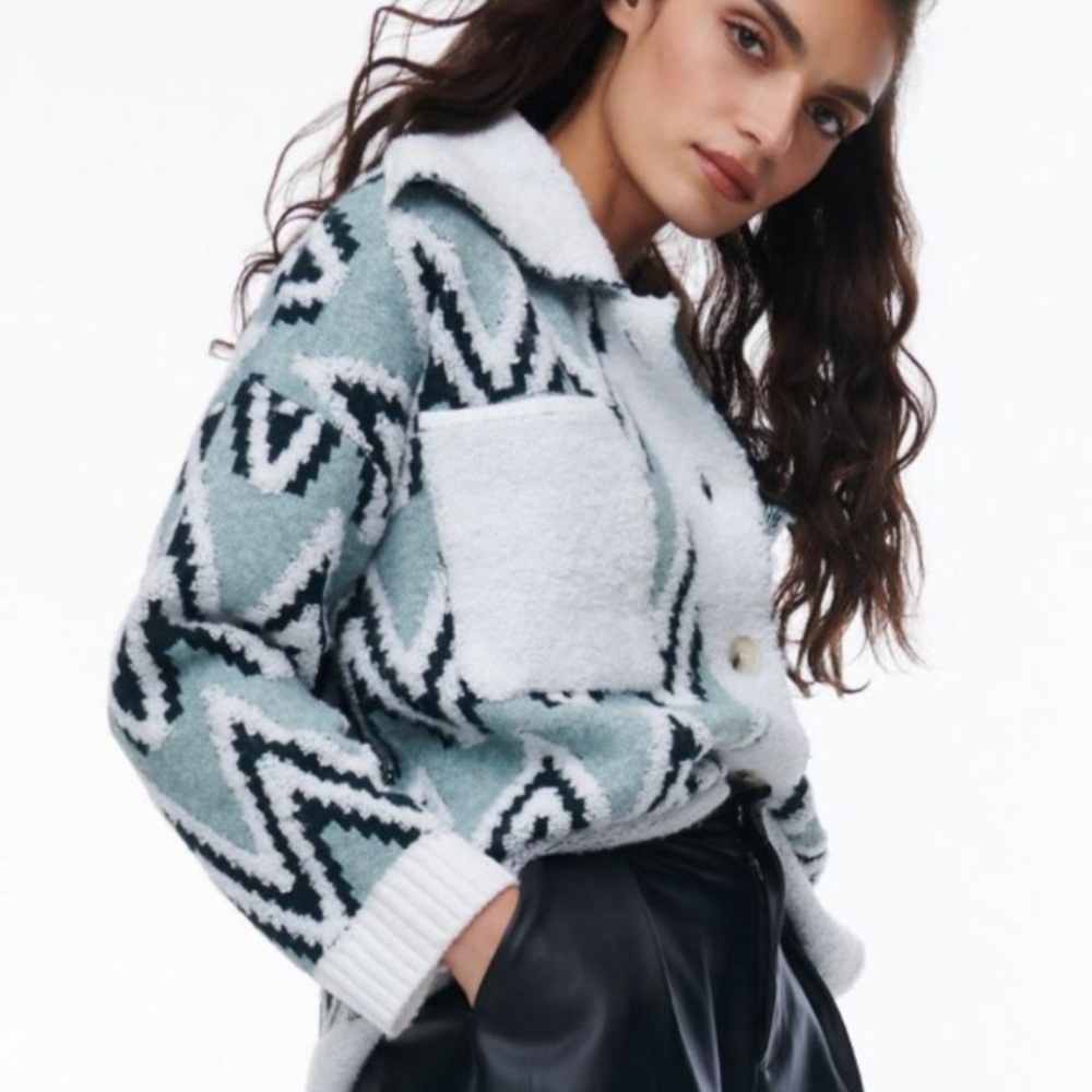 Anthropologie Saturday Sunday Patterned Sherpa Sweater/jacket